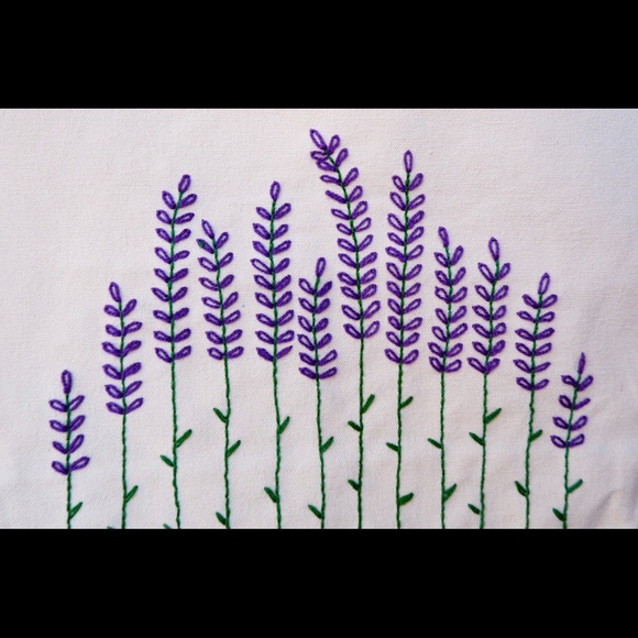 Lavender field embroidered tote, heavy duty tote bag, hand embroidered tote - Picture 4 of 5